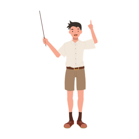 Thai Student in Uniform and Explaining with Pointing Stick  Illustration