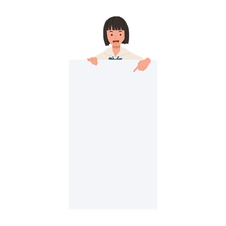 Thai Student in Uniform Pointing to Blank Sign Board  Illustration
