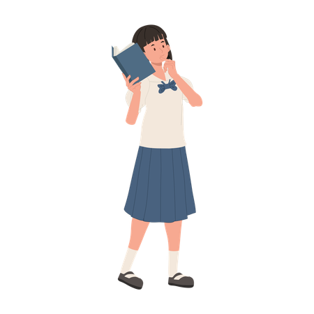 Thai Student in Uniform thinking with Book  イラスト