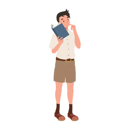 Education And Learning Concept Thai Student In Uniform Thinking With Book Illustration