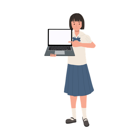 Thai Student in Uniform Using Laptop for Presentation  イラスト