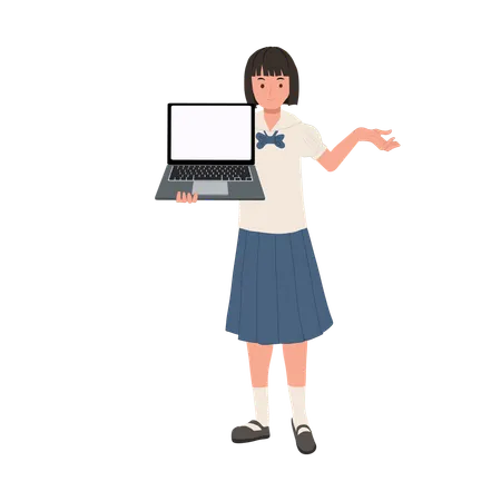 E Learning Concept School Technology Thai Student In Uniform Using Laptop For Presentation Illustration
