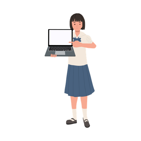 Thai Student in Uniform Using Laptop for Presentation  Illustration