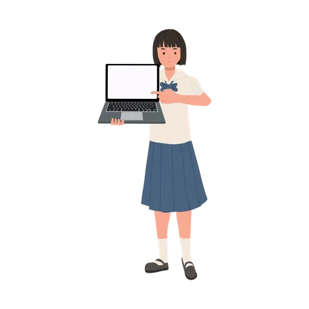 Thai Student in Uniform Using Laptop for Presentation  Illustration