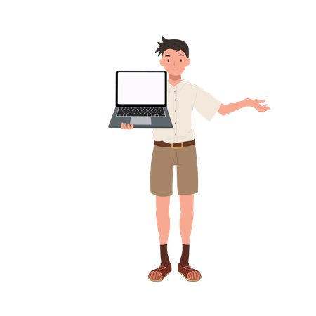 Thai Student in Uniform Using Laptop for Presentation  Illustration