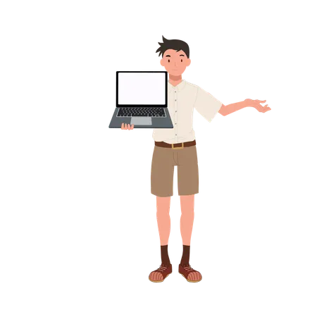 Thai Student in Uniform Using Laptop for Presentation  Illustration