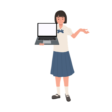 Thai Student in Uniform Using Laptop for Presentation  Illustration