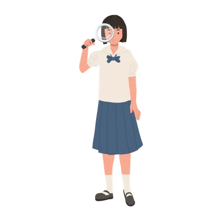 Thai Student in Uniform using Magnifying Glass  Illustration