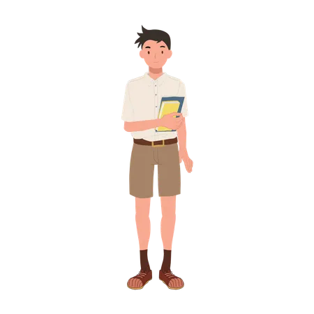 Thai Student in Uniform with Books  Illustration