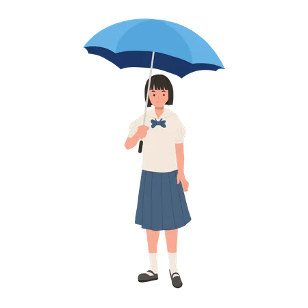 Thai Student In Uniform With Umbrella Illustration