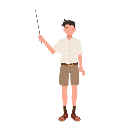 Thai Student Pointing Stick in Classroom  Illustration
