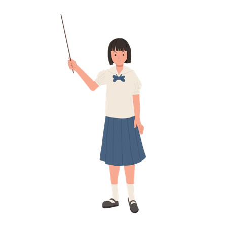 Thai Student Pointing Stick in Classroom  Illustration