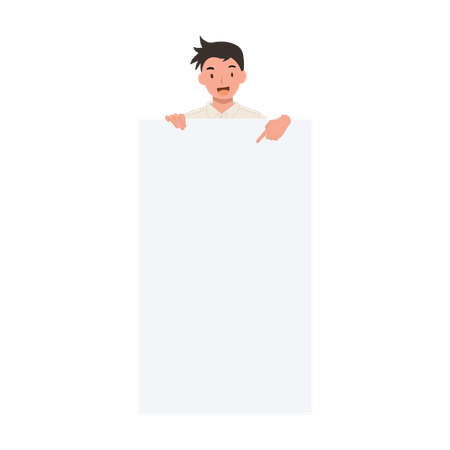 Thai Student Pointing to Blank Sign Board  イラスト