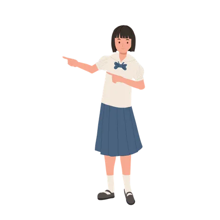 Thai Student In Uniform Pointing To Present Education School Learning And Youth Cheerfulness Illustration