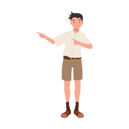 Thai Student In Uniform Pointing To Present Education School Learning And Youth Cheerfulness Illustration