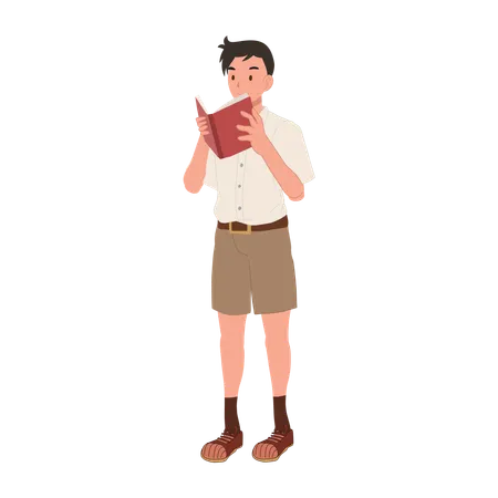 Knowledge Seeker Concept Thai Student In Uniform Reading Book Education Studying Achievement Illustration