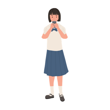 Thai Student Using Smartphone for Modern Education  イラスト