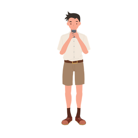 Thai Student Using Smartphone for Modern Education  イラスト