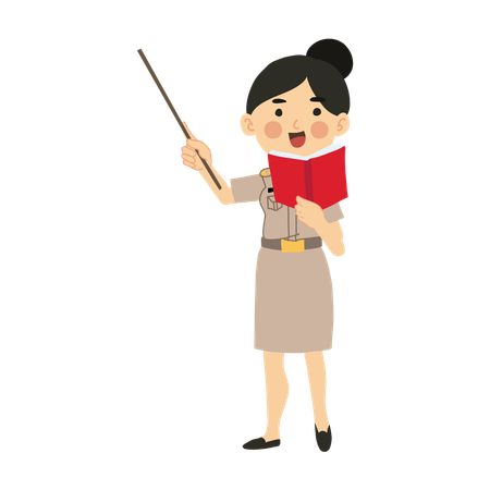 Thai Teacher Holding Stick with Book  Illustration