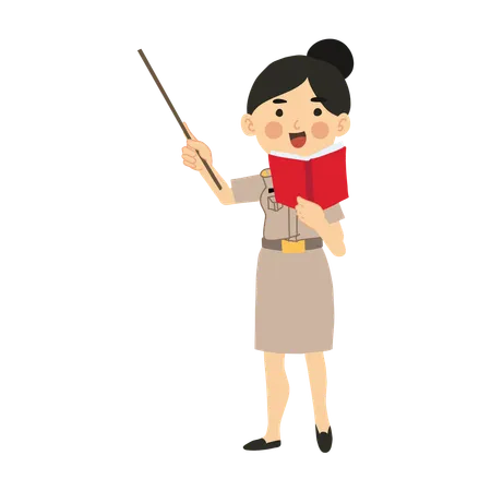 Thai Teacher Holding Stick with Book  Illustration