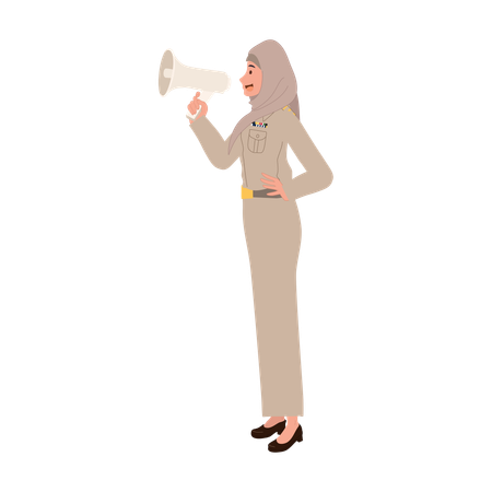 Thai teacher using megaphone for education  Illustration