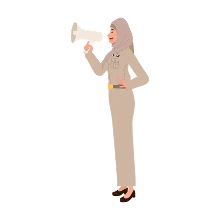 Thai teacher using megaphone for education  Illustration