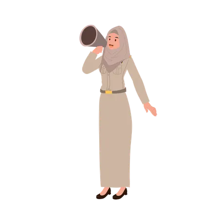 Thai teacher using megaphone for education  Illustration