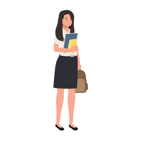 Thai University Girl Student in Uniform Holding Books  Illustration