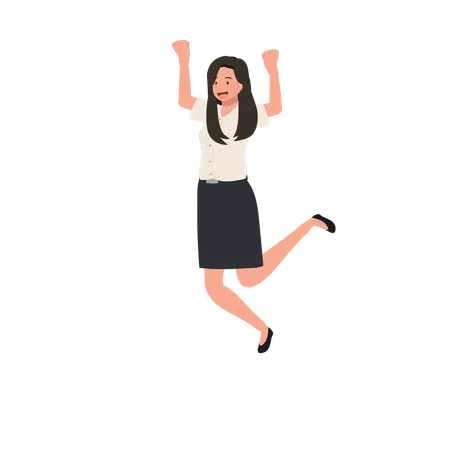 Education And Happiness Concept Thai University Student In Uniform Celebrating Success Jumping On Campus Illustration