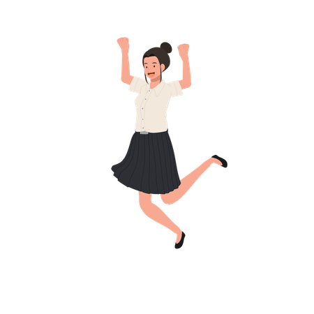 Thai university student in uniform Celebrating Success. Jumping on Campus  Illustration