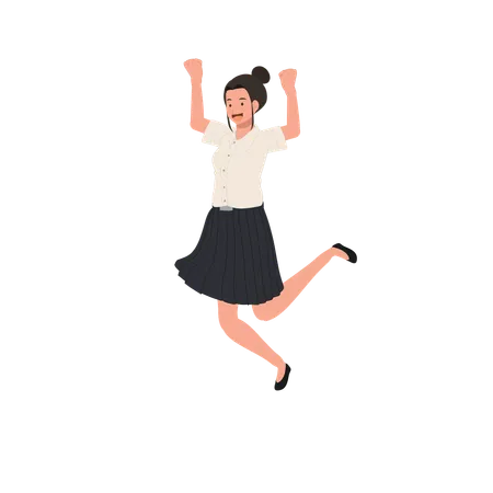 Thai university student in uniform Celebrating Success. Jumping on Campus  Illustration