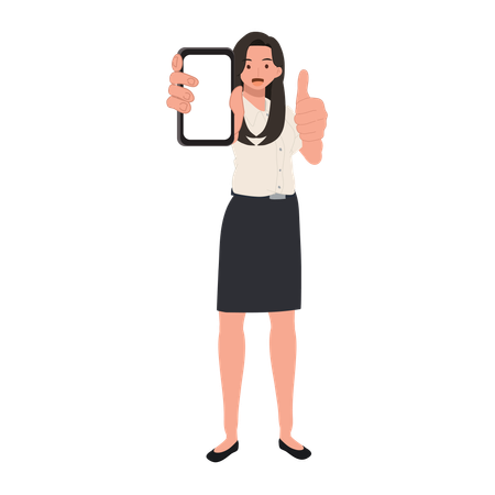 Thai University Student in uniform Expressing Success with Smartphone and Thumbs Up  Illustration