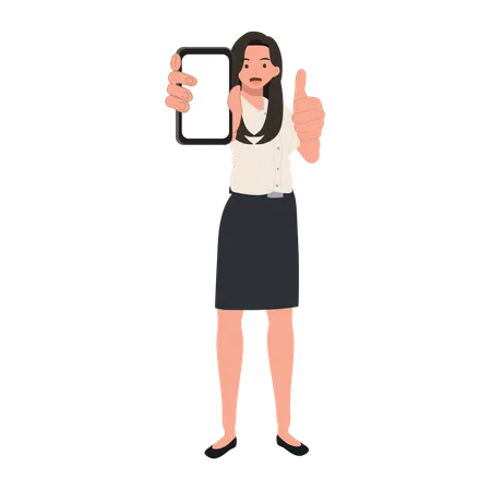 Thai University Student in uniform Expressing Success with Smartphone and Thumbs Up  Illustration