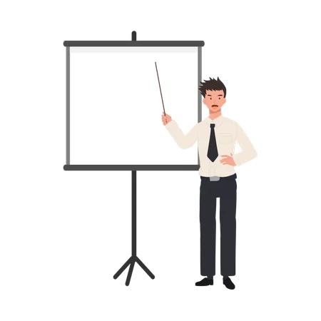 Thai University Student In Uniform Giving Presentation With Pointer And Whiteboard Illustration
