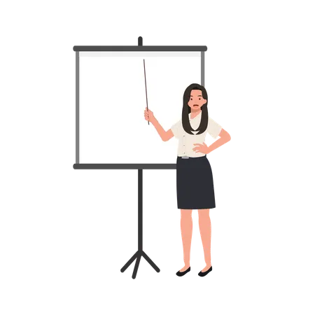 Thai University Student in Uniform Giving Presentation with Pointer and Whiteboard  Illustration
