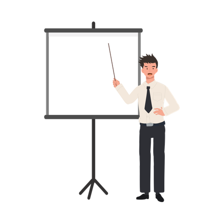 Thai University Student in Uniform Giving Presentation with Pointer and Whiteboard  Illustration