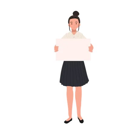 Thai University Student in uniform is Holding Blank Board Sign  Illustration