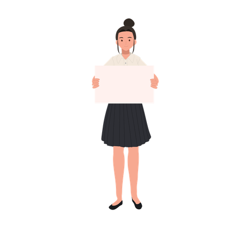 Thai University Student in uniform is Holding Blank Board Sign  Illustration