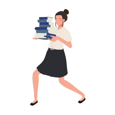 Thai University Student in Uniform is Struggling with Heavy Books  イラスト