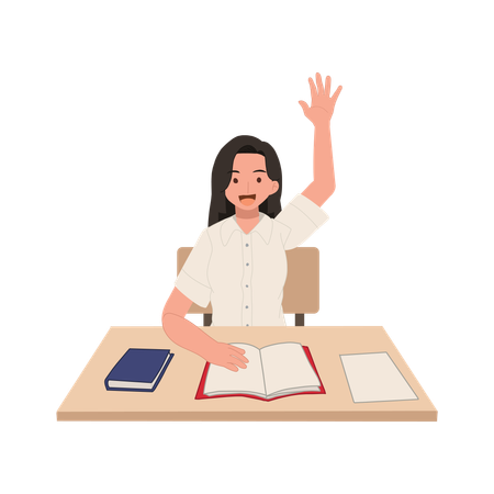 Thai University Student in Uniform Raises Hand for Question  イラスト