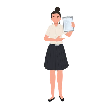 Thai University Student in Uniform Showing Academic Report Folder  Illustration