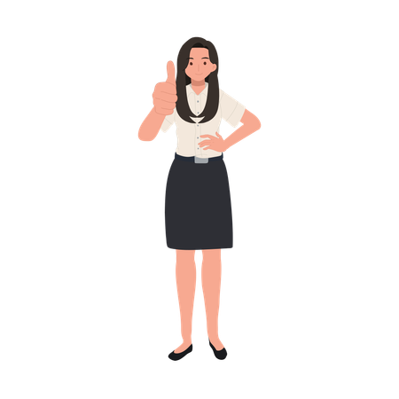 Thai University Student in Uniform Showing Thumbs Up  イラスト