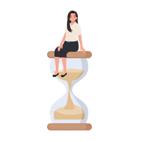 Thai university student in uniform sitting on the hourglass  Illustration