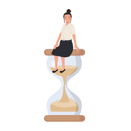 Thai university student in uniform sitting on the hourglass  Illustration