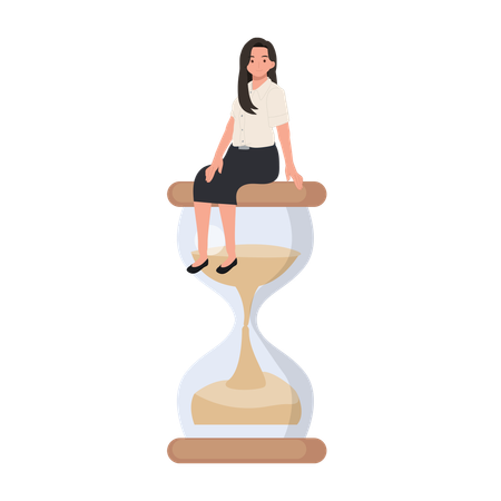 Thai university student in uniform sitting on the hourglass  Illustration