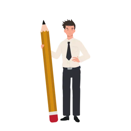 Thai University Student in Uniform with big Pencil  Illustration