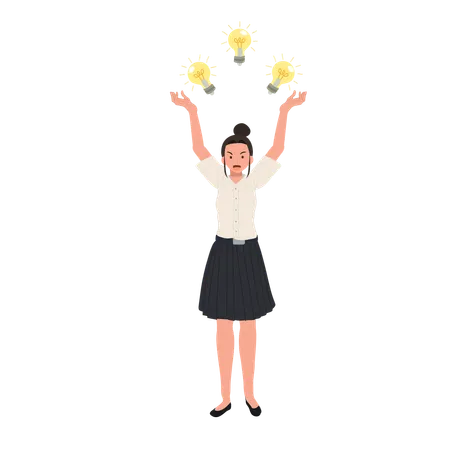 Thai University Student with Light Bulb Idea  Illustration