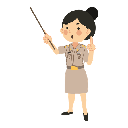 Thai Woman Teacher in Classroom with Pointing Stick  Illustration