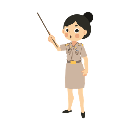 Thai Woman Teacher in Classroom with Pointing Stick  Illustration