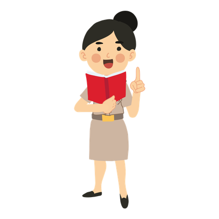 Thai Woman Teacher Pointing index finger with book  Illustration